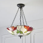 70946 Botanica Inverted 3 Light Pendant Tiffany Style Glass Bronze