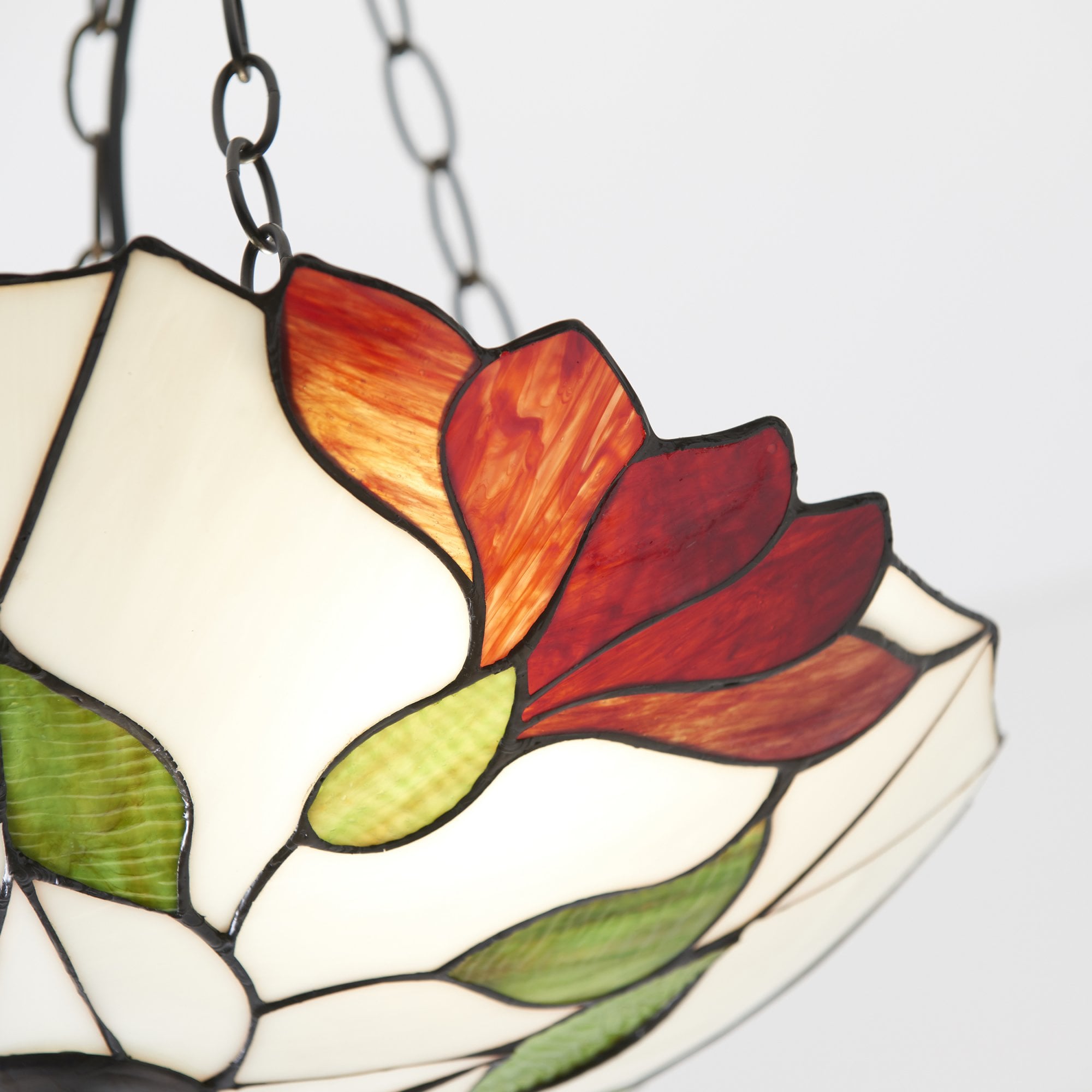 70946 Botanica Inverted 3 Light Pendant Tiffany Style Glass Bronze