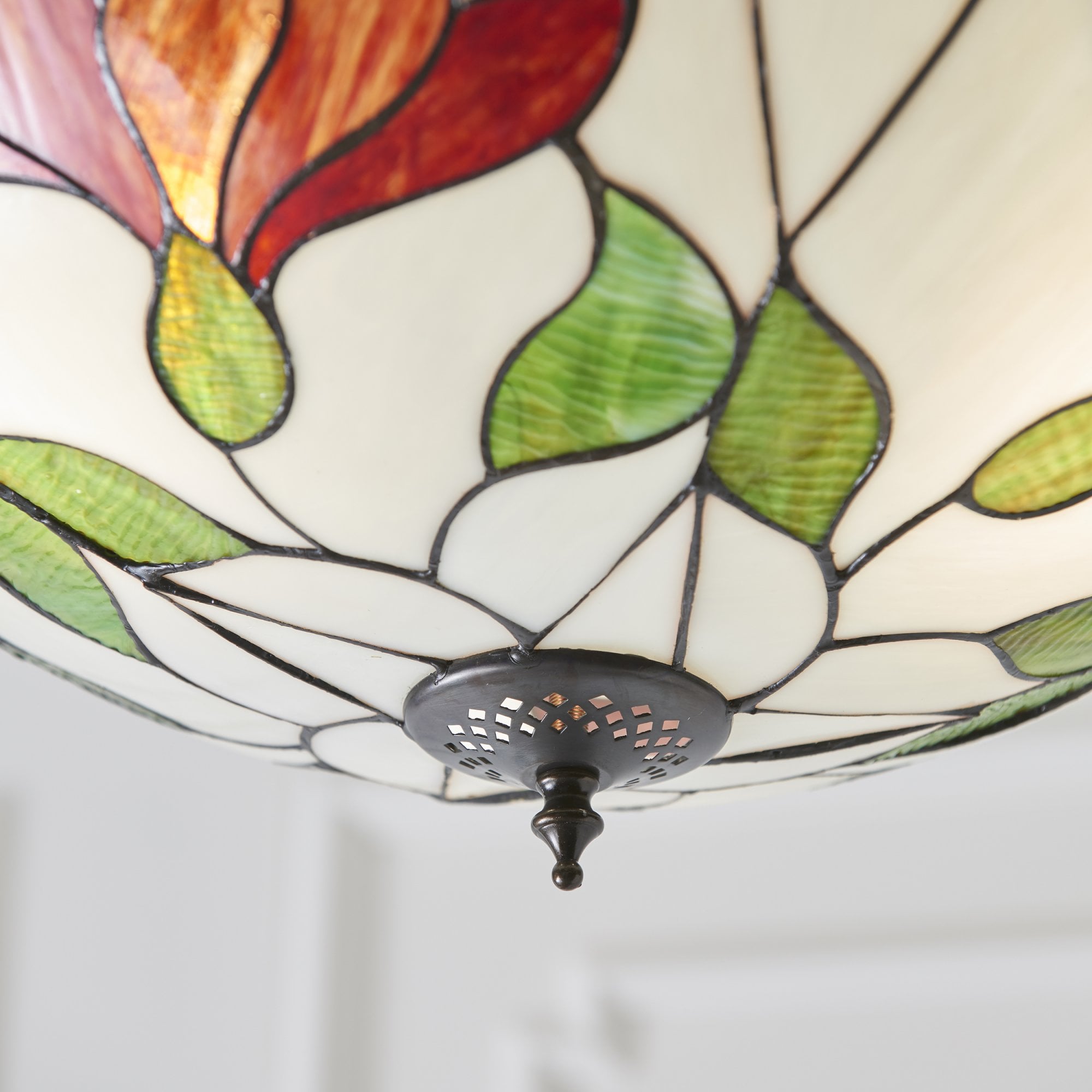70946 Botanica Inverted 3 Light Pendant Tiffany Style Glass Bronze