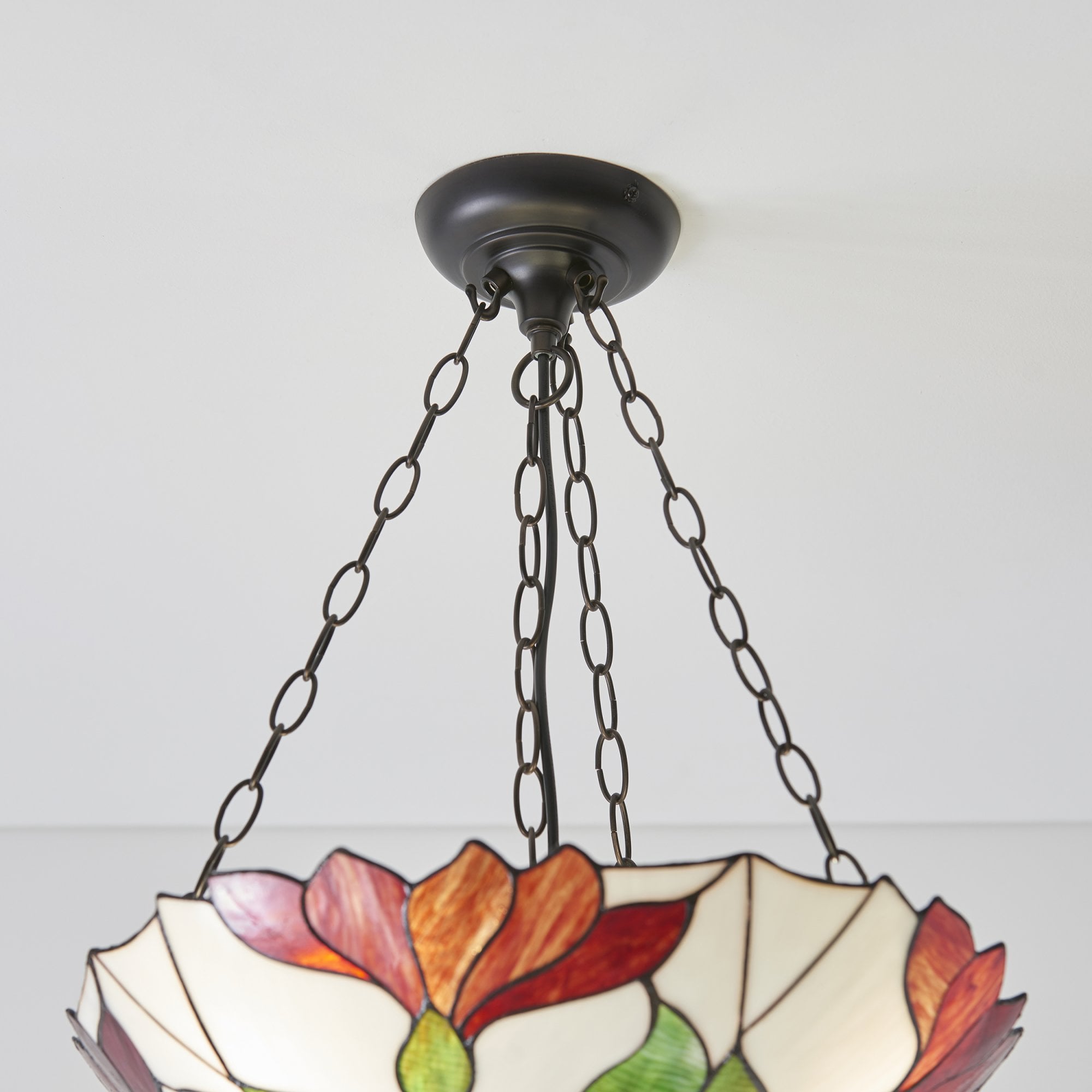 70946 Botanica Inverted 3 Light Pendant Tiffany Style Glass Bronze