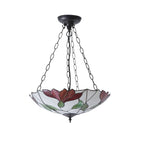 70946 Botanica Inverted 3 Light Pendant Tiffany Style Glass Bronze
