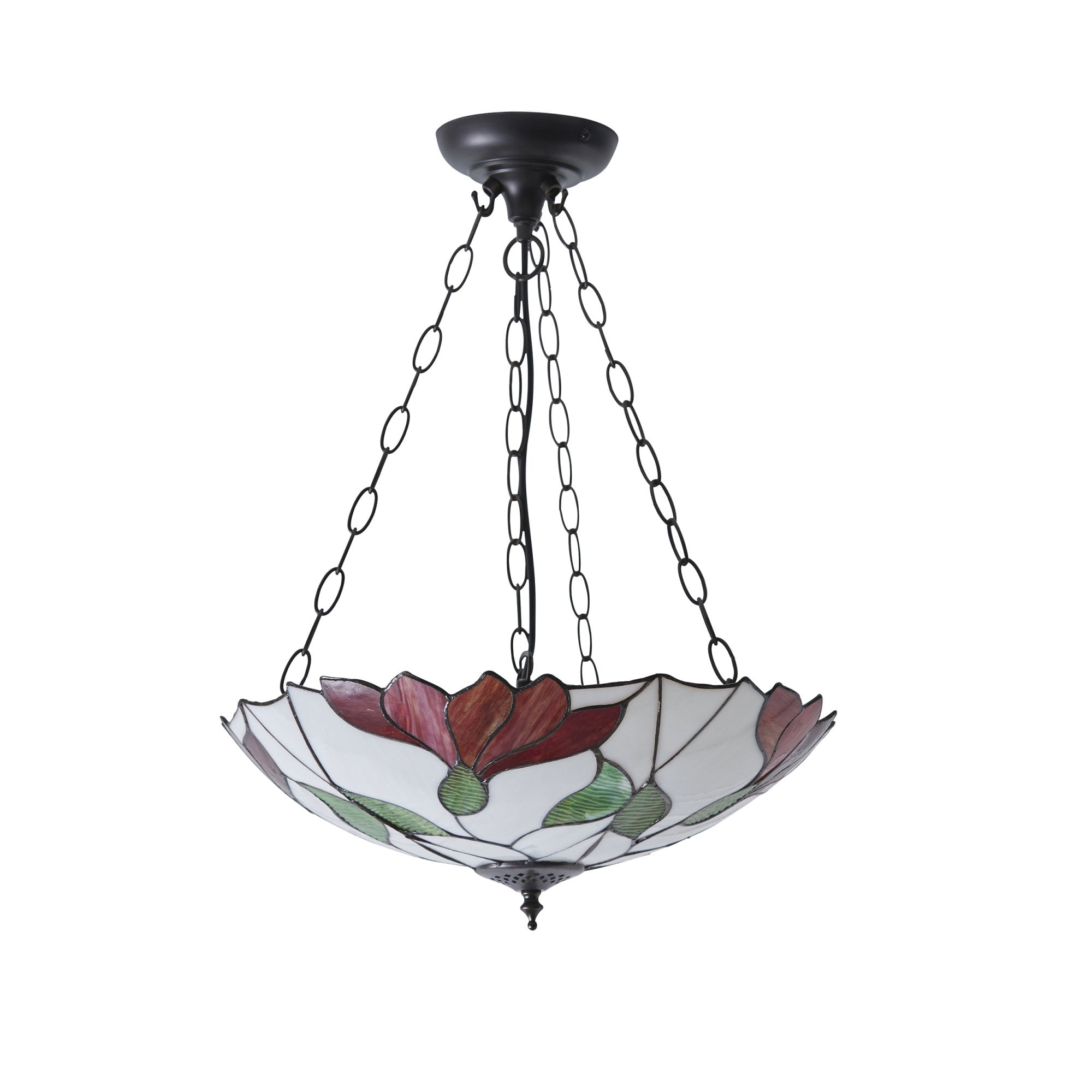 70946 Botanica Inverted 3 Light Pendant Tiffany Style Glass Bronze