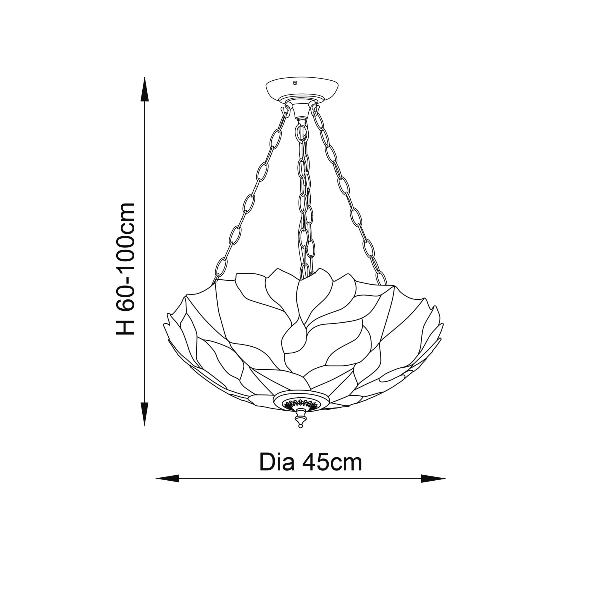 70946 Botanica Inverted 3 Light Pendant Tiffany Style Glass Bronze