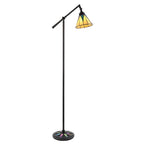 74355 Dark Star Task Floor Lamp Satin Black Tiffany Style Glass