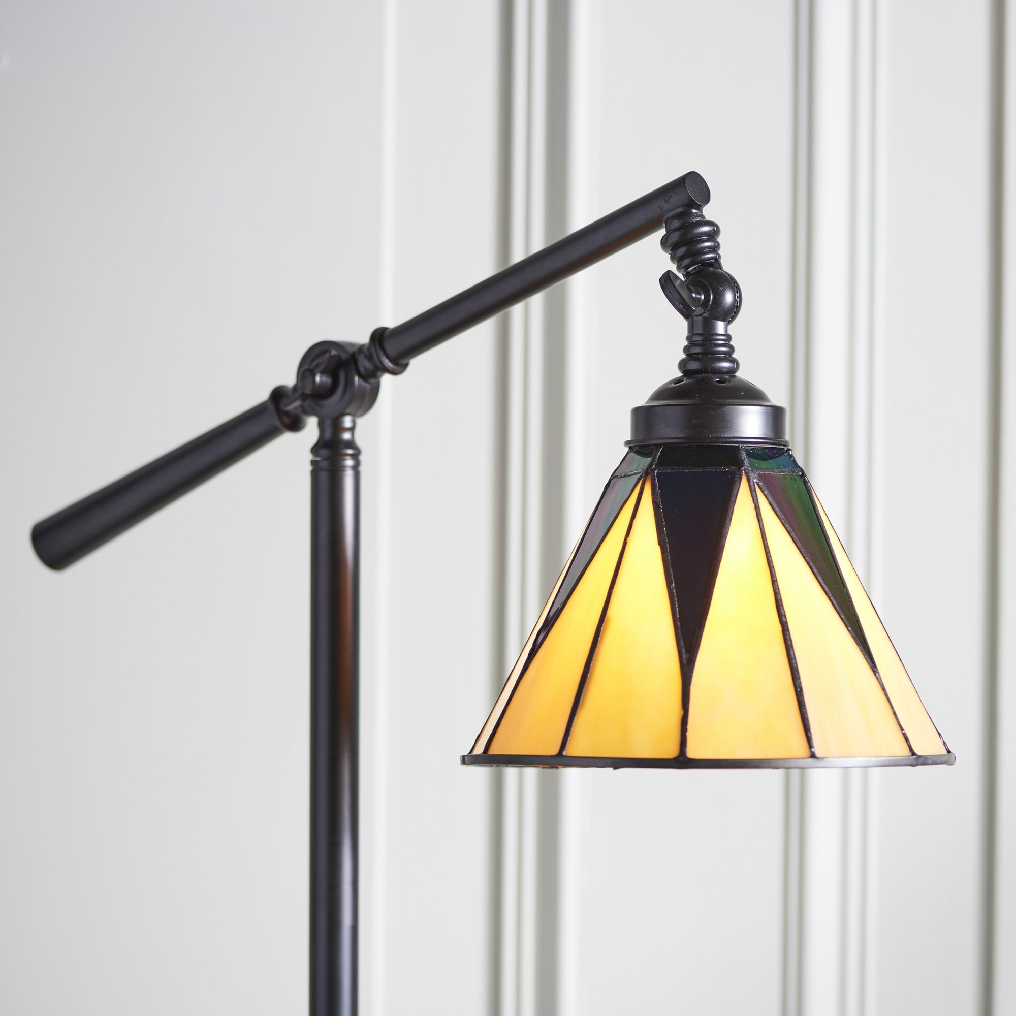 74355 Dark Star Task Floor Lamp Satin Black Tiffany Style Glass