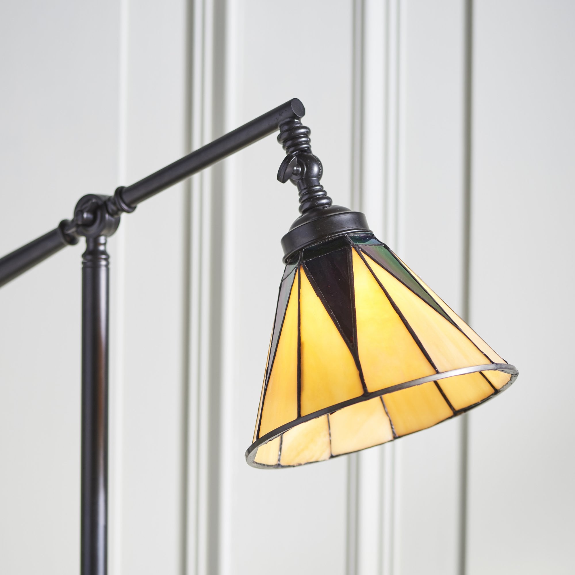 74355 Dark Star Task Floor Lamp Satin Black Tiffany Style Glass