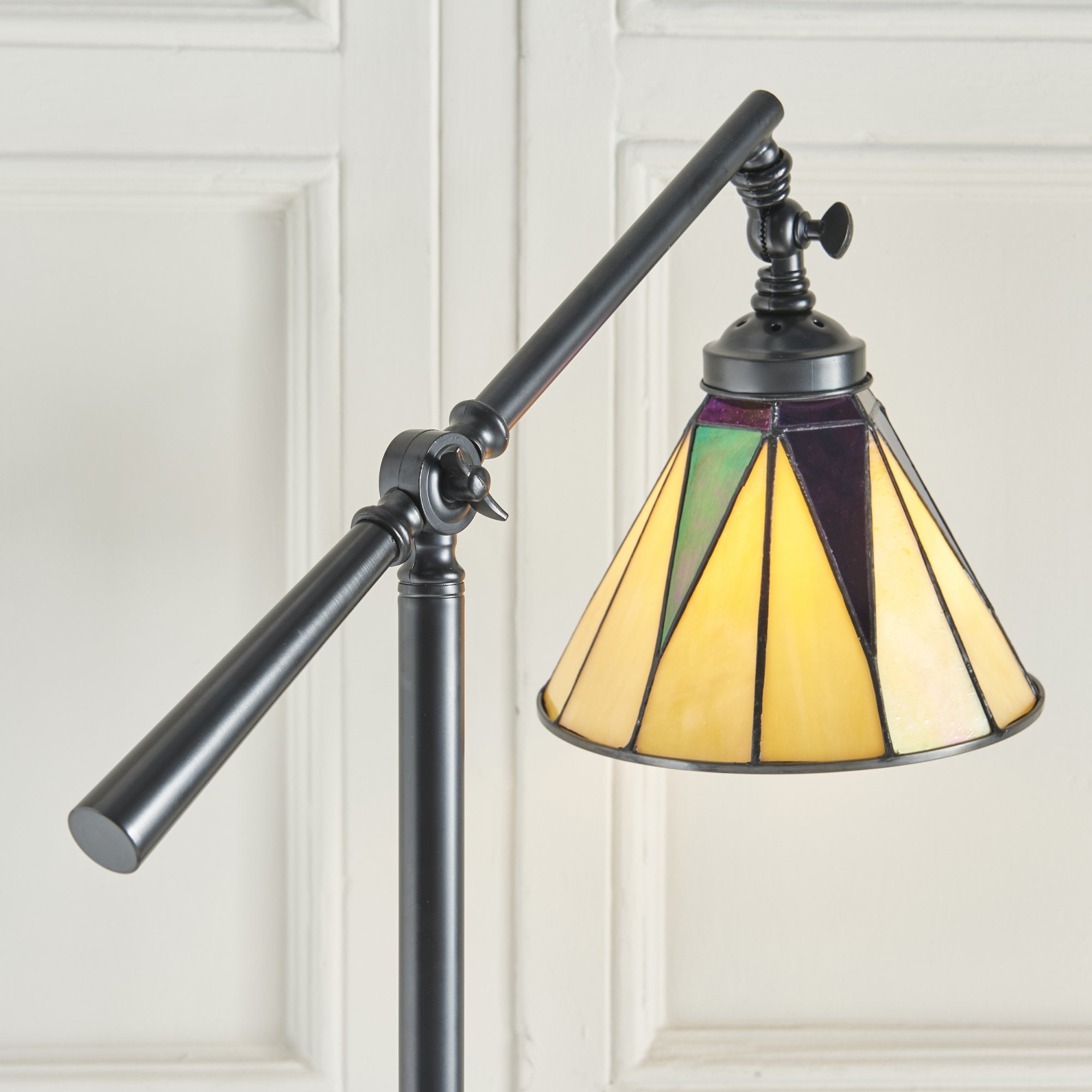 74355 Dark Star Task Floor Lamp Satin Black Tiffany Style Glass