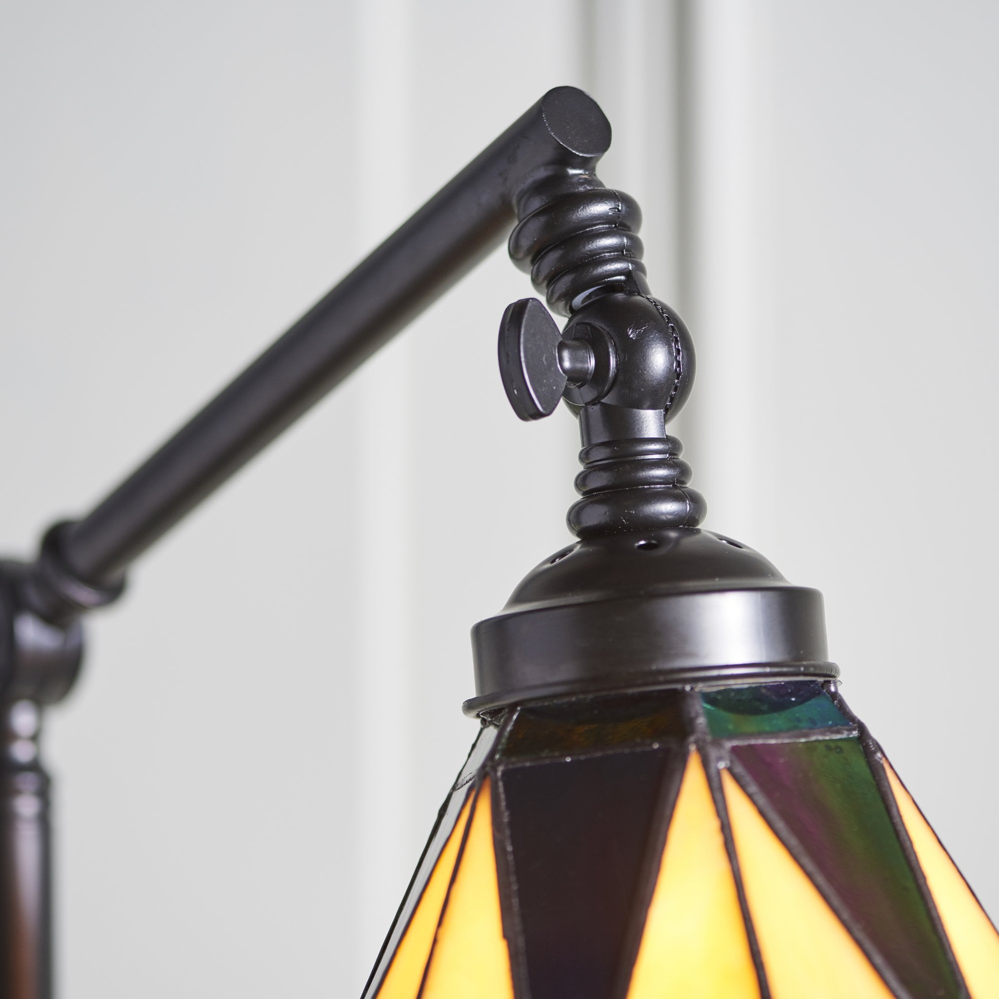 74355 Dark Star Task Floor Lamp Satin Black Tiffany Style Glass