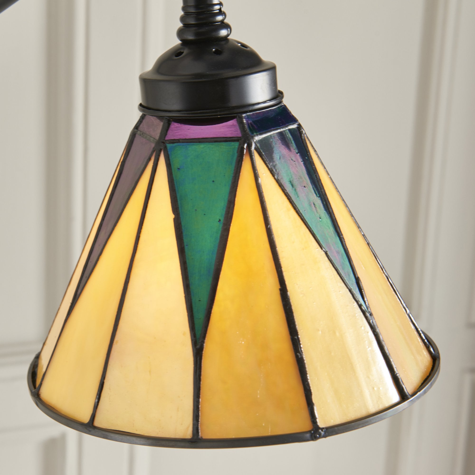 74355 Dark Star Task Floor Lamp Satin Black Tiffany Style Glass