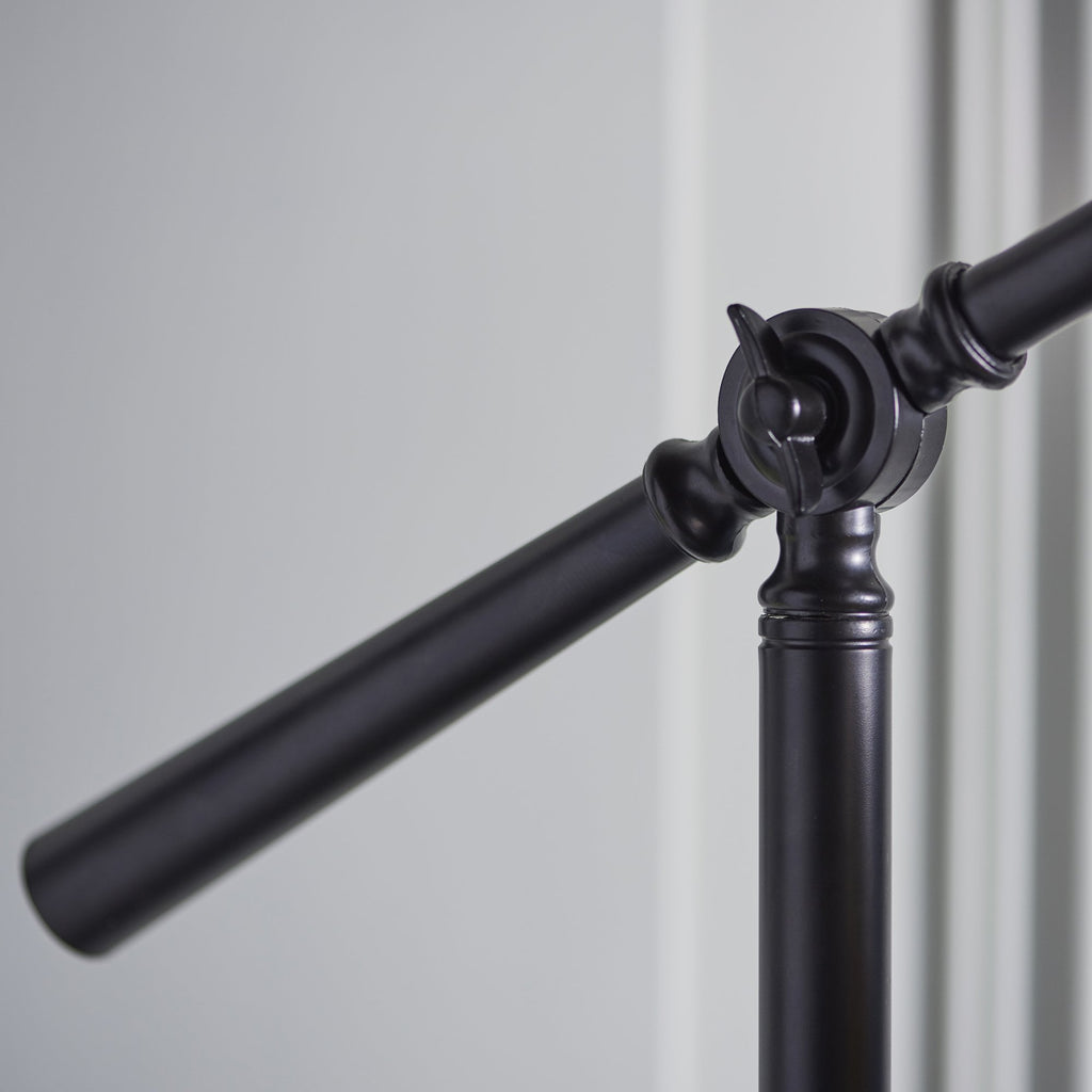 74355 Dark Star Task Floor Lamp Satin Black Tiffany Style Glass