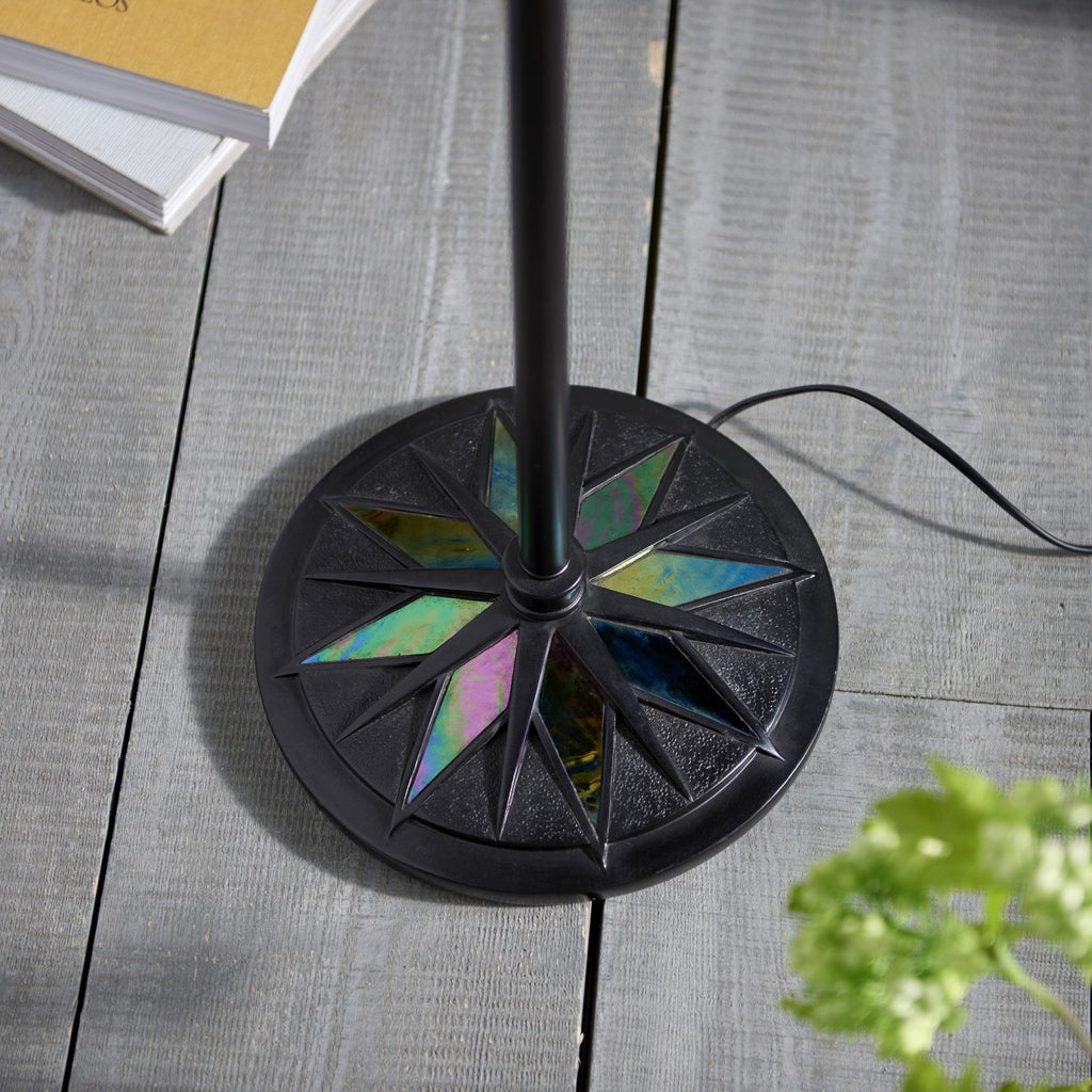 74355 Dark Star Task Floor Lamp Satin Black Tiffany Style Glass