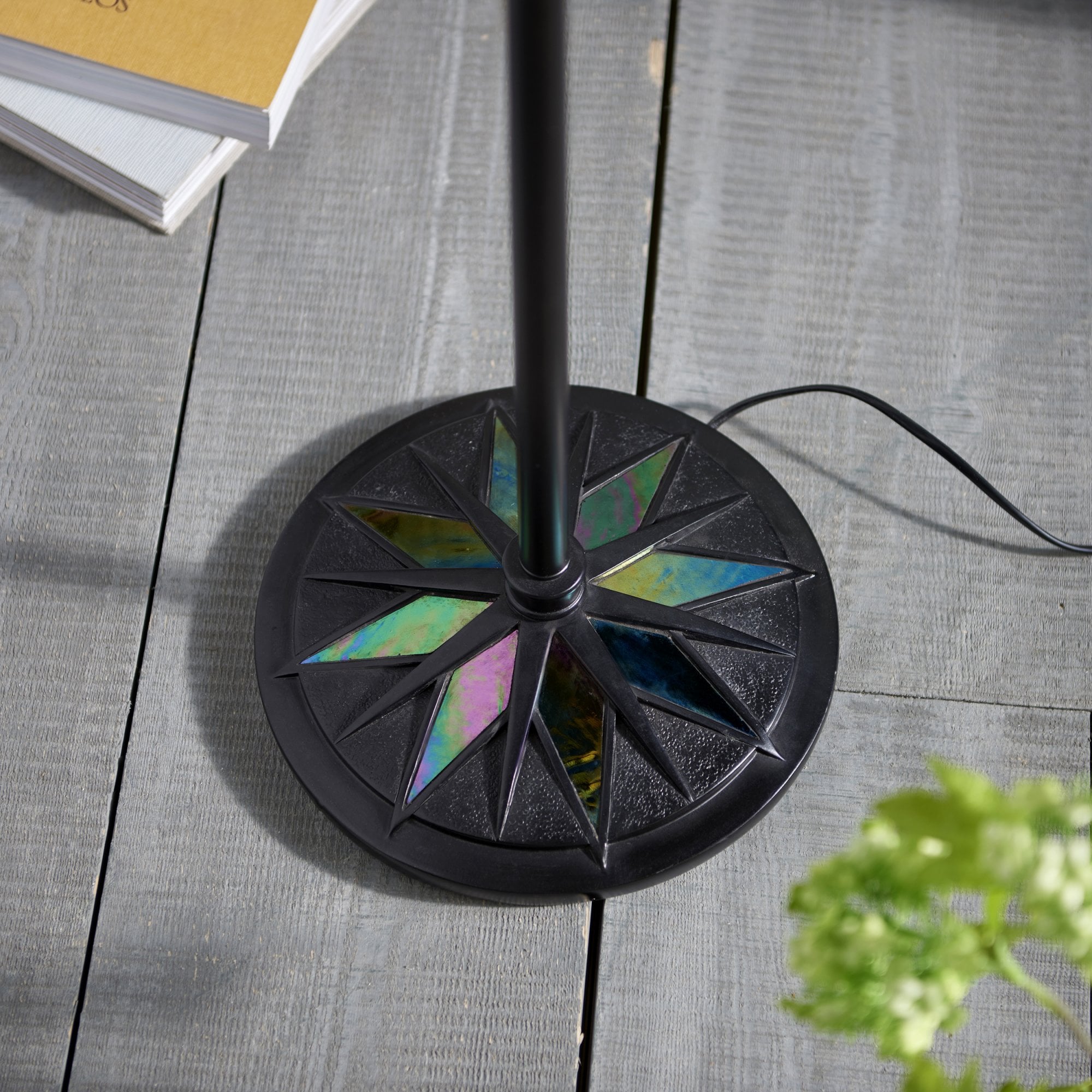 74355 Dark Star Task Floor Lamp Satin Black Tiffany Style Glass