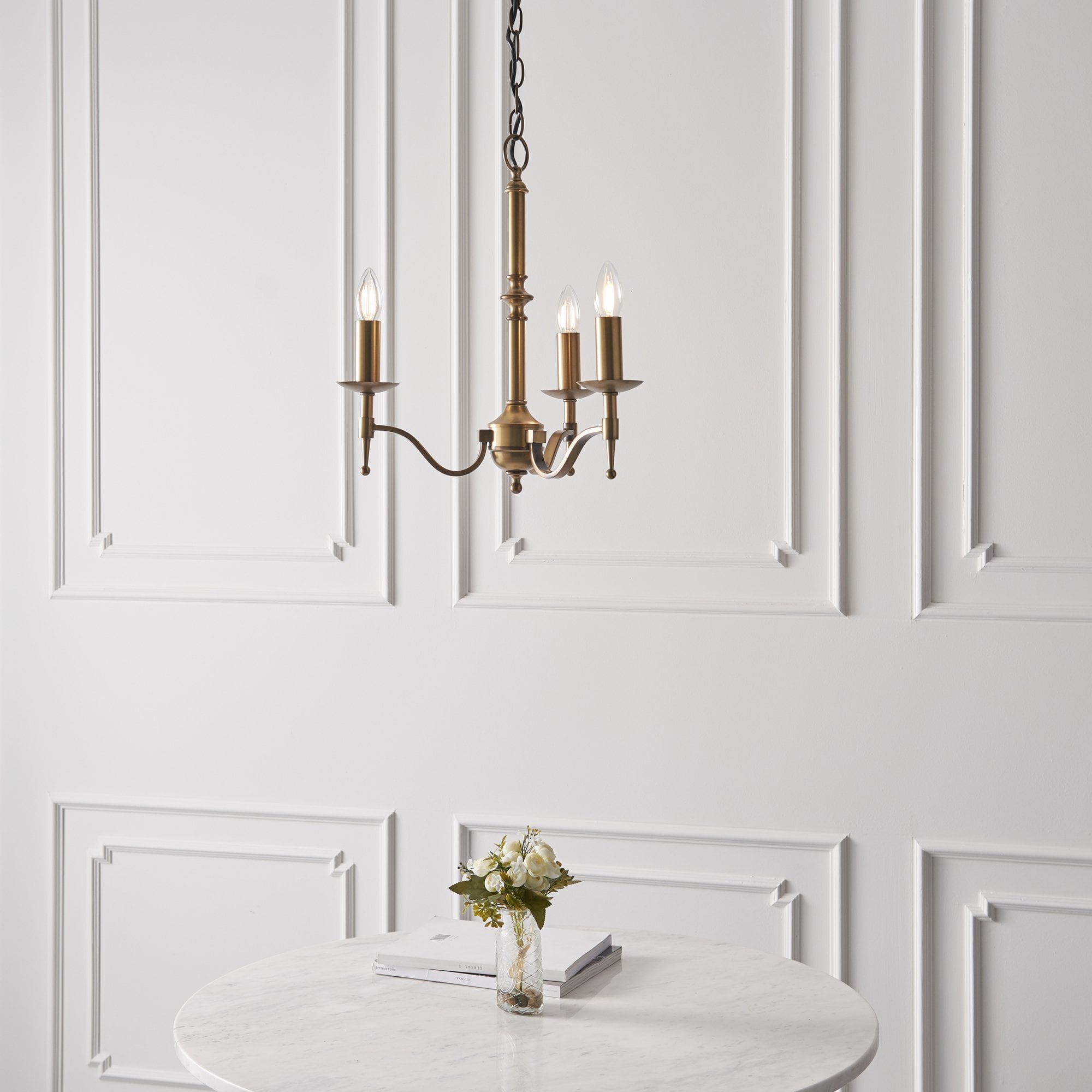 CA1P3B Stanford 3 Light Chandelier Antique Brass