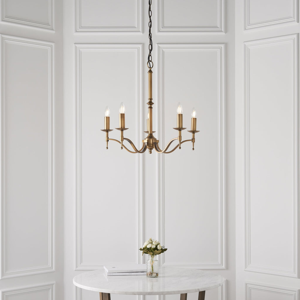 CA1P5B Stanford 5 Light Chandelier Antique Brass