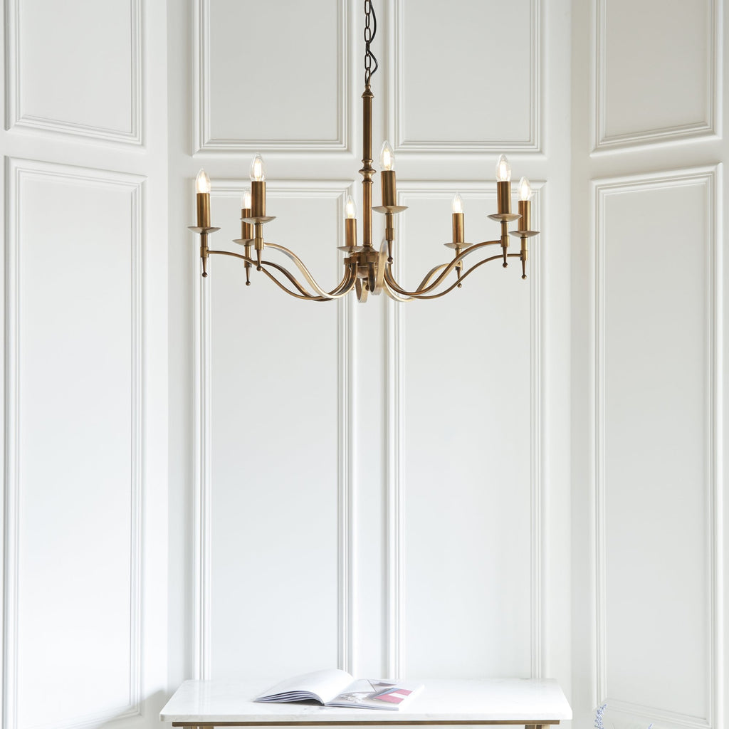 CA1P8B Stanford 8 Light Chandelier Antique Brass