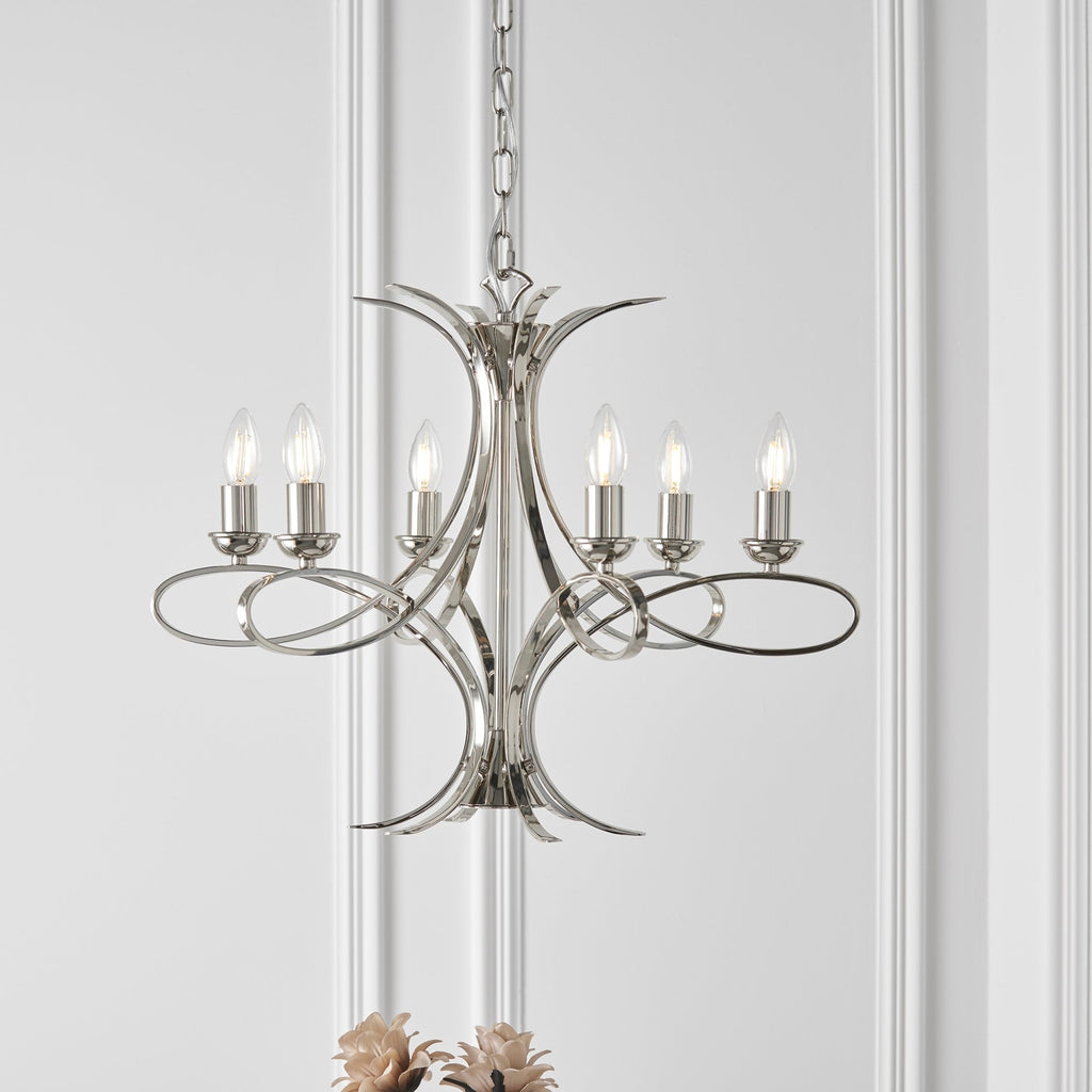 CA7P6N Penn 6 Light Chandelier Polished Nickel