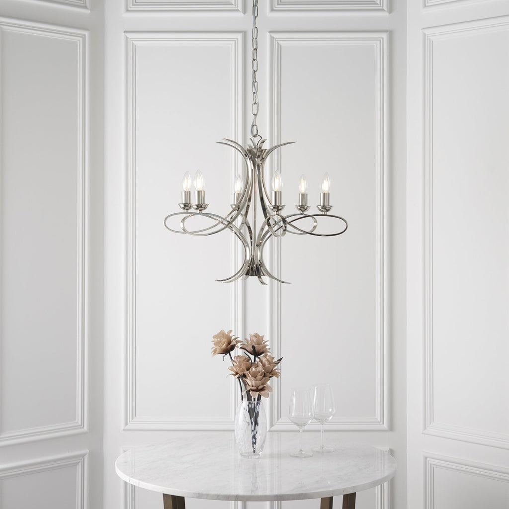 CA7P6N Penn 6 Light Chandelier Polished Nickel