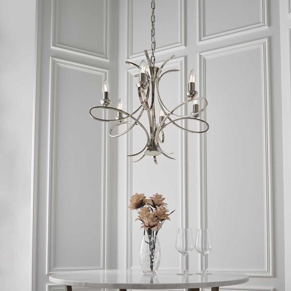 CA7P6N Penn 6 Light Chandelier Polished Nickel