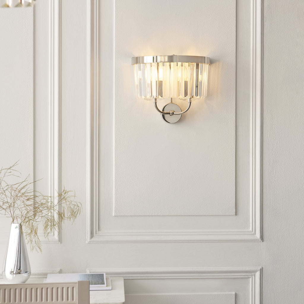 106448 2 Light Wall Light Bright Nickel Plate & Clear Cut Glass