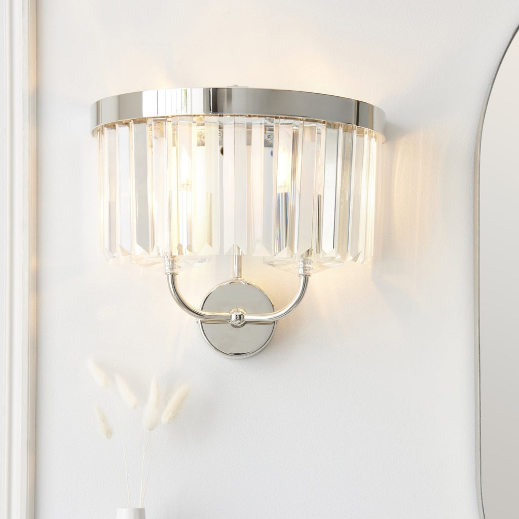 106448 2 Light Wall Light Bright Nickel Plate & Clear Cut Glass