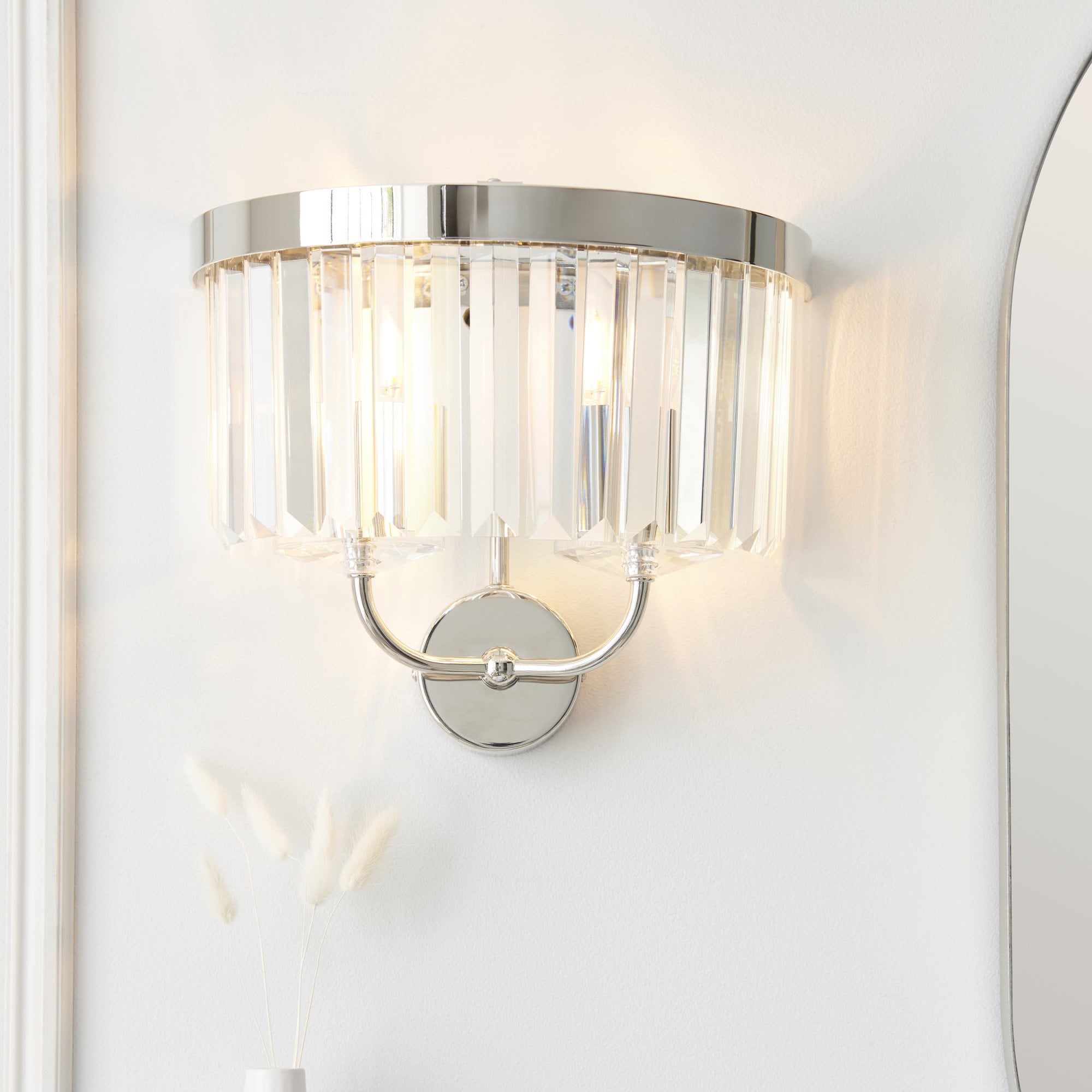 106448 2 Light Wall Light Bright Nickel Plate & Clear Cut Glass