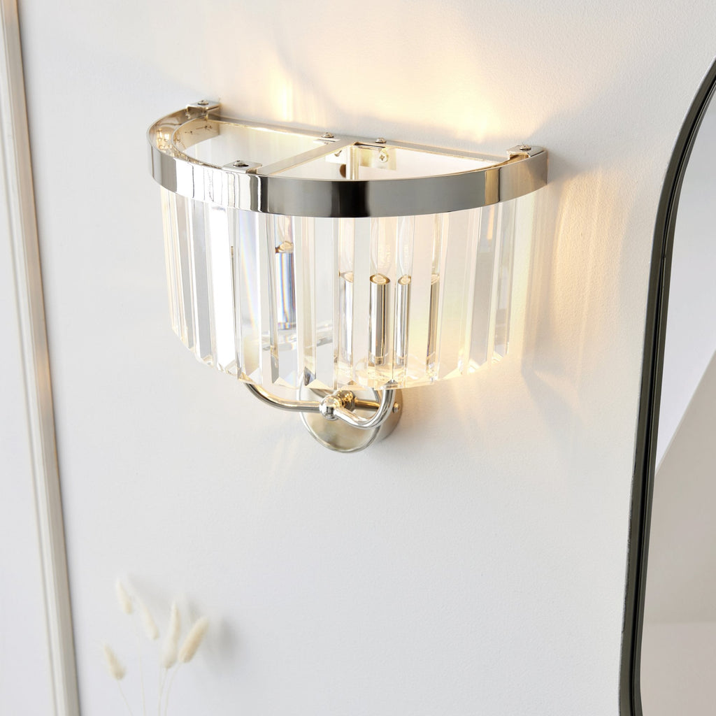 106448 2 Light Wall Light Bright Nickel Plate & Clear Cut Glass