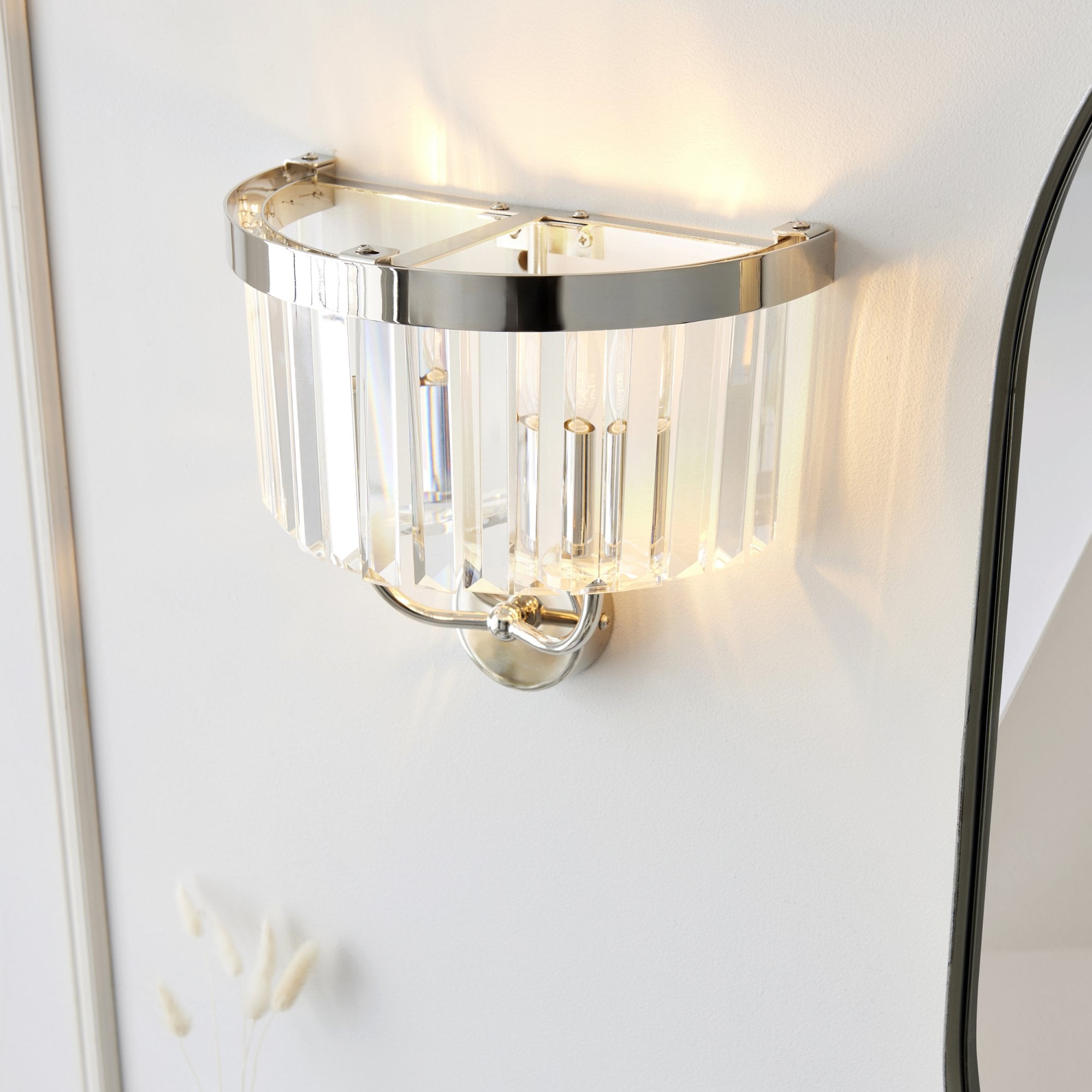 106448 2 Light Wall Light Bright Nickel Plate & Clear Cut Glass