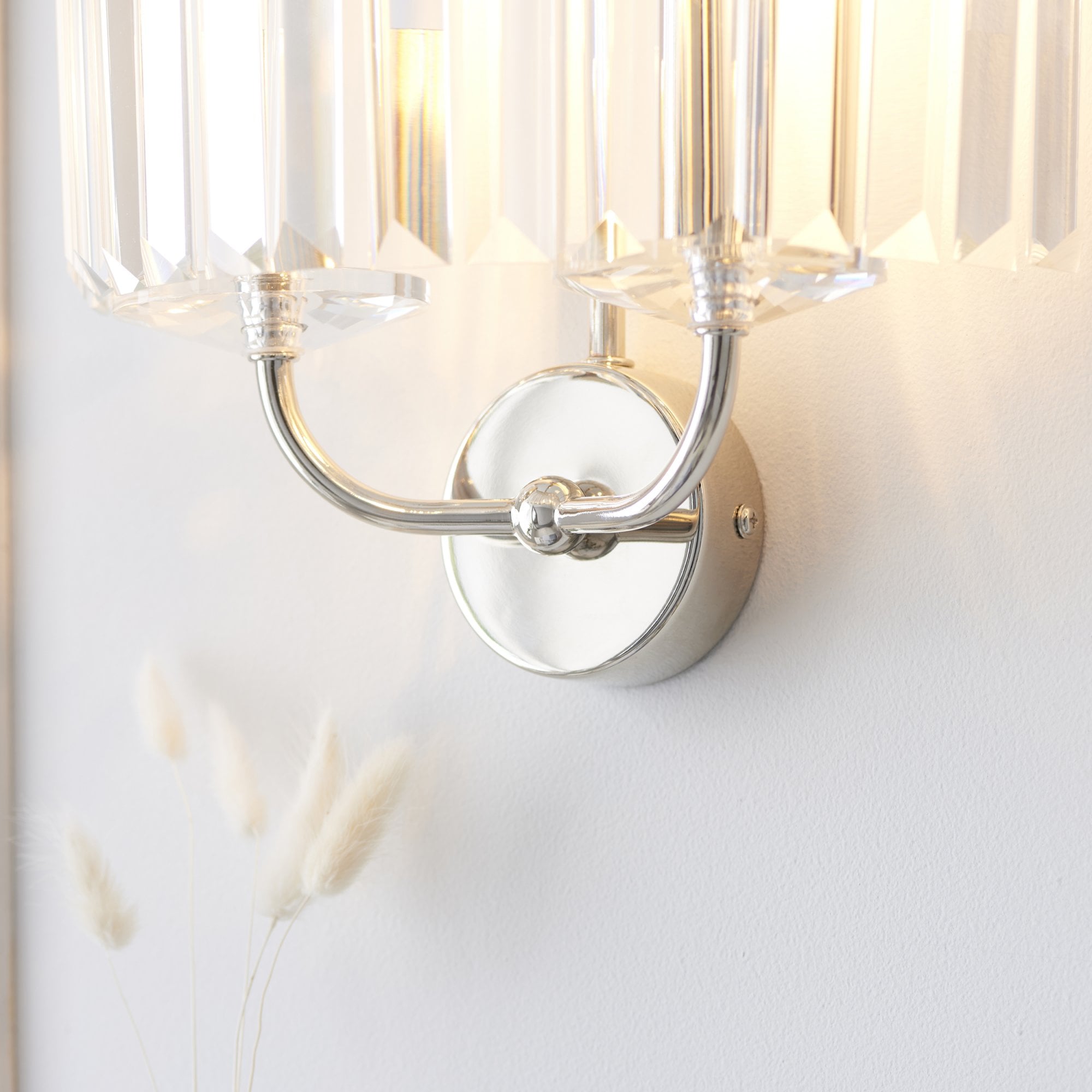 106448 2 Light Wall Light Bright Nickel Plate & Clear Cut Glass