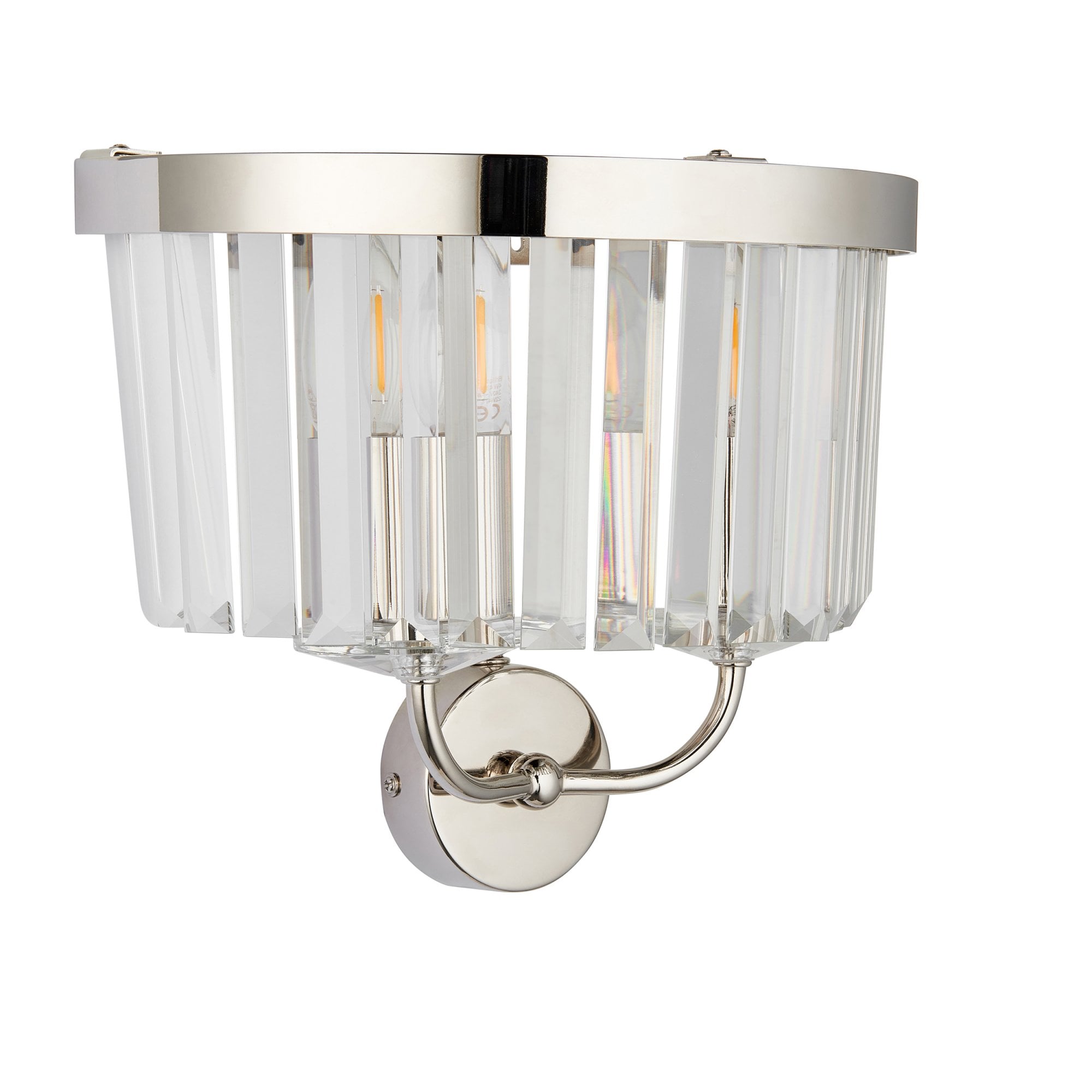 106448 2 Light Wall Light Bright Nickel Plate & Clear Cut Glass