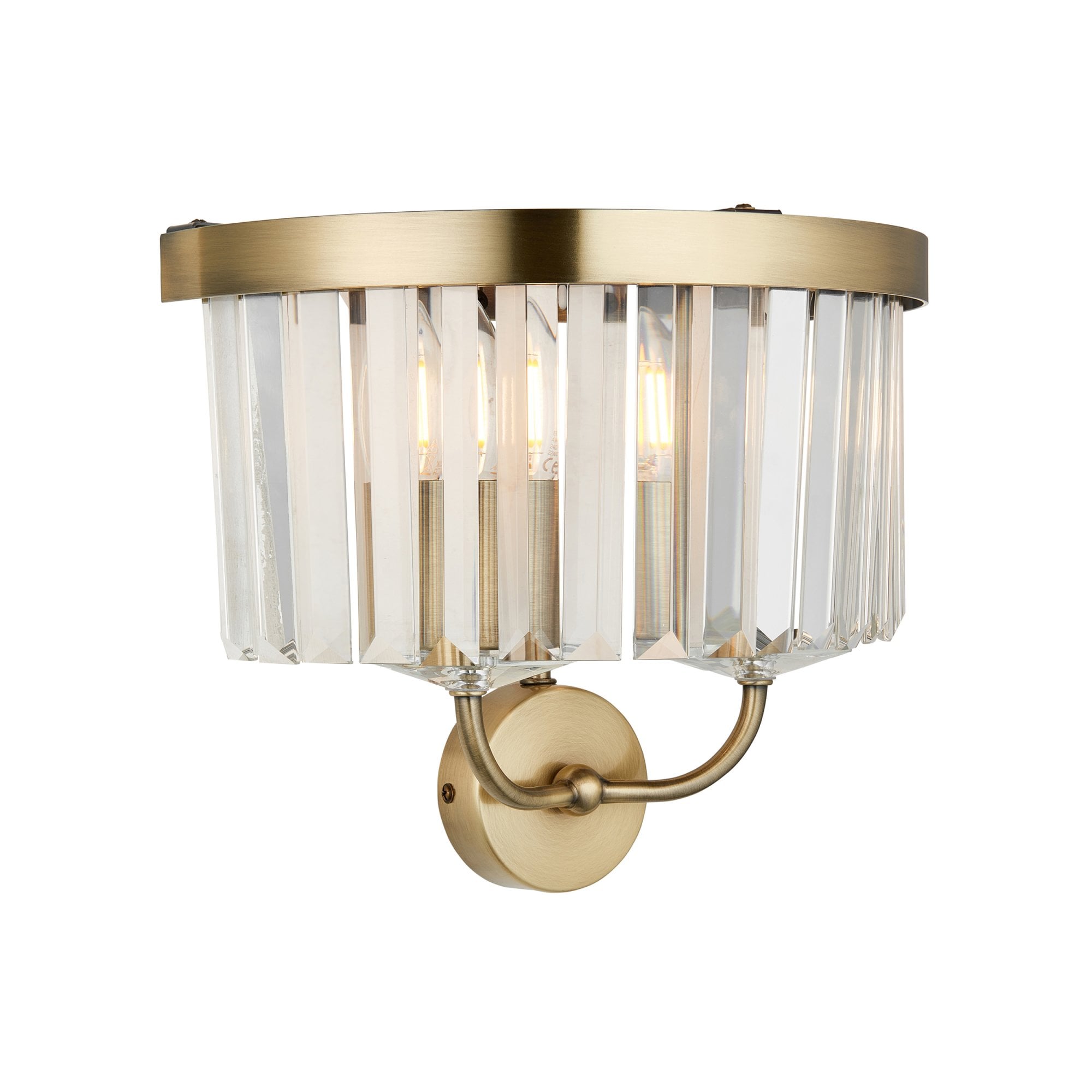 106450 2 Light Wall Light Antique Brass Plate & Clear Cut Glass