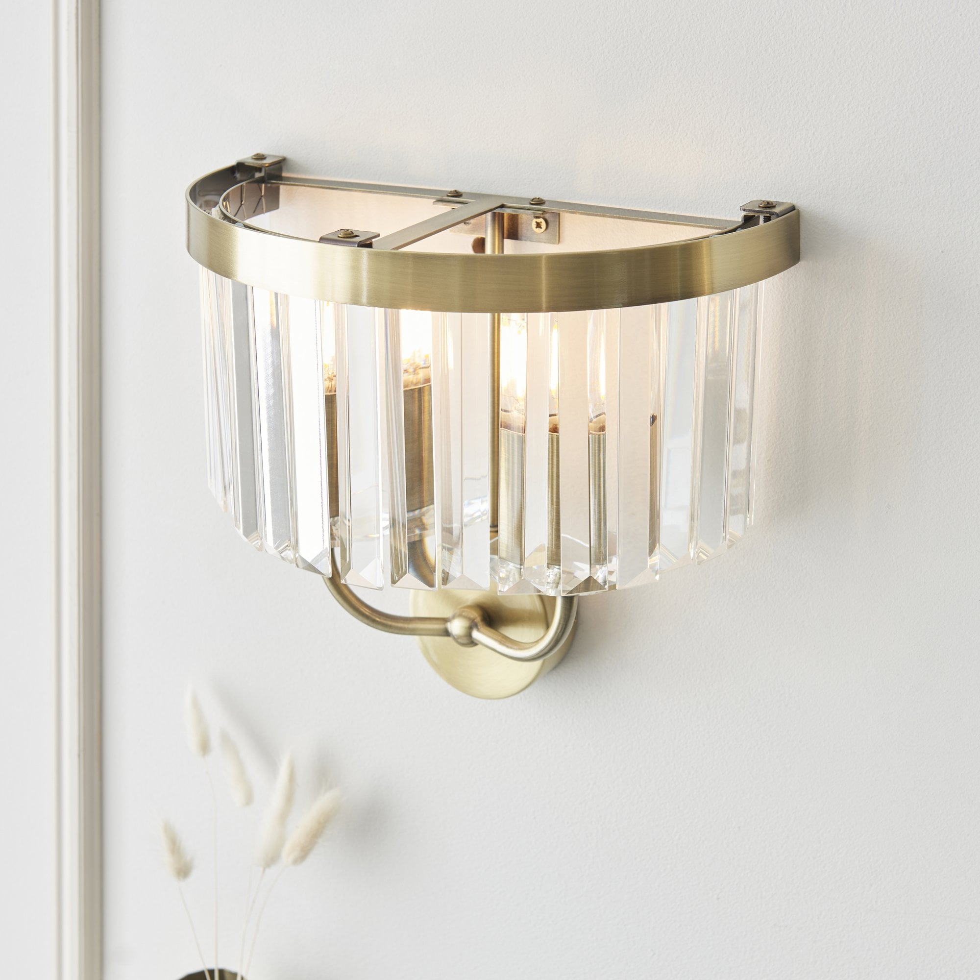 106450 2 Light Wall Light Antique Brass Plate & Clear Cut Glass