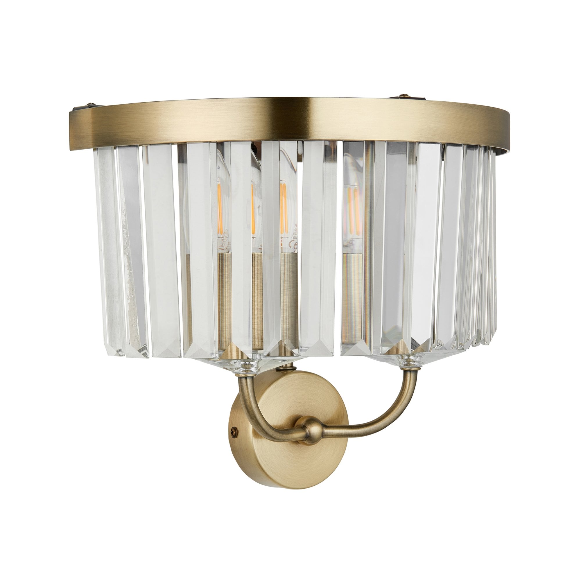 106450 2 Light Wall Light Antique Brass Plate & Clear Cut Glass