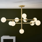 106754 10 Light Pendant Satin Brass Plate & Gloss White Glass