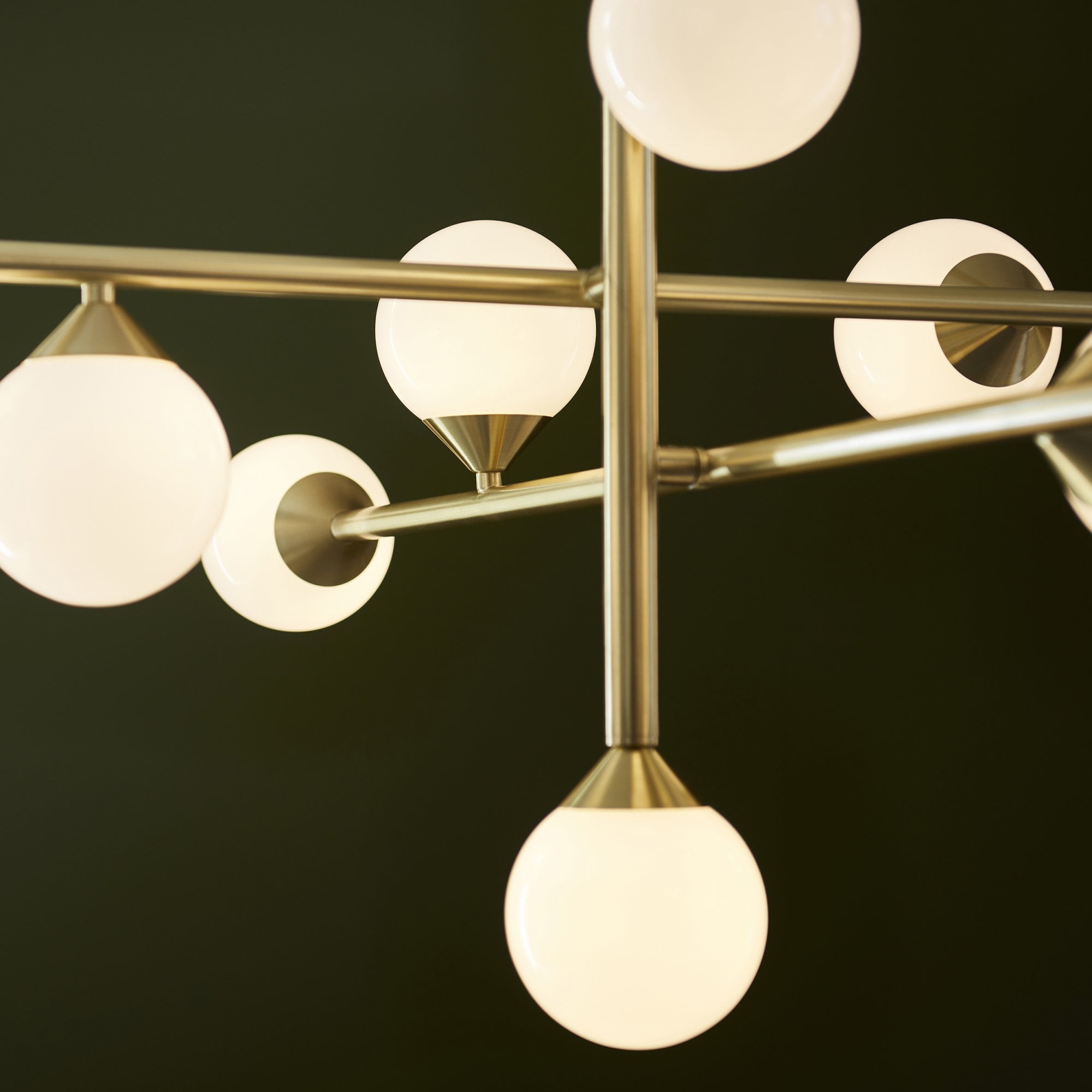 106754 10 Light Pendant Satin Brass Plate & Gloss White Glass