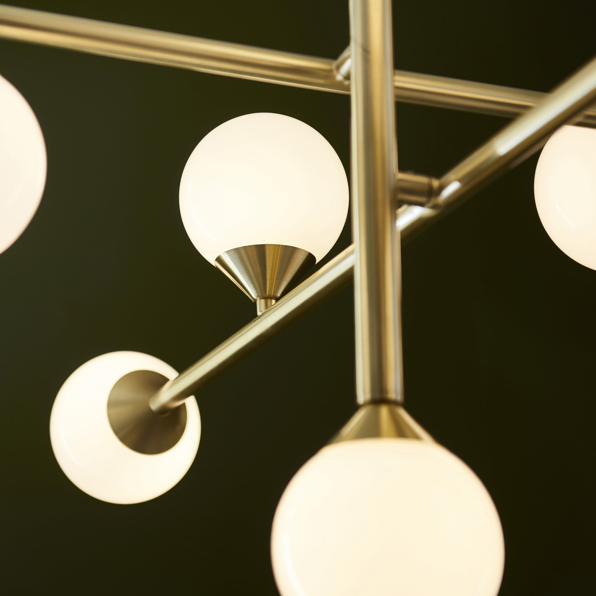 106754 10 Light Pendant Satin Brass Plate & Gloss White Glass