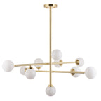 106754 10 Light Pendant Satin Brass Plate & Gloss White Glass