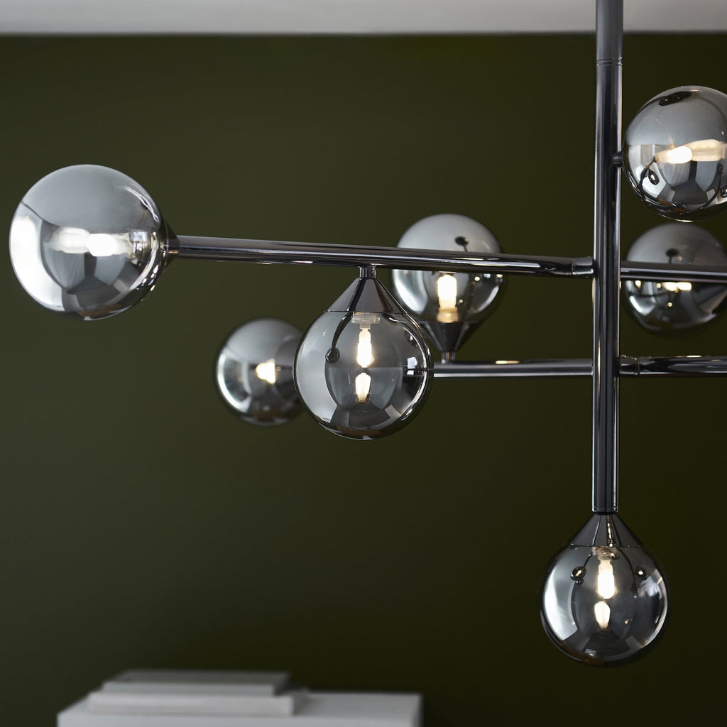 106755 10 Light Pendant Black Chrome Plate & Smoked Mirror Glass