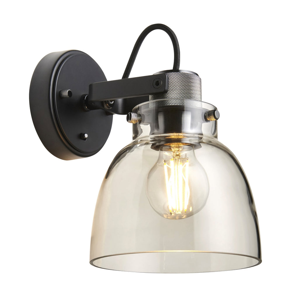 107011 1 Light Wall Light Smokey Grey Tinted Glass & Black Chrome Plate