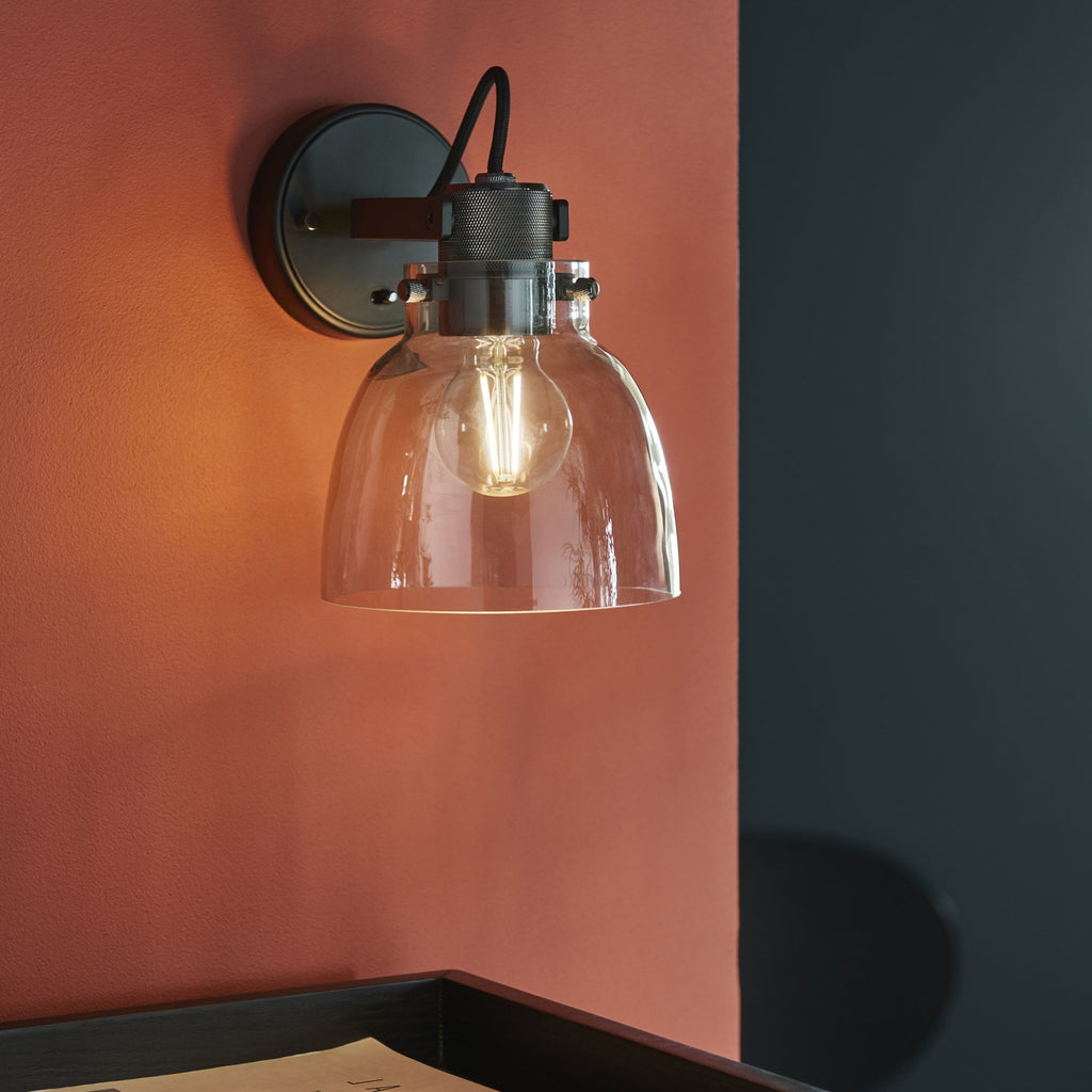 107011 1 Light Wall Light Smokey Grey Tinted Glass & Black Chrome Plate
