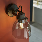 107011 1 Light Wall Light Smokey Grey Tinted Glass & Black Chrome Plate