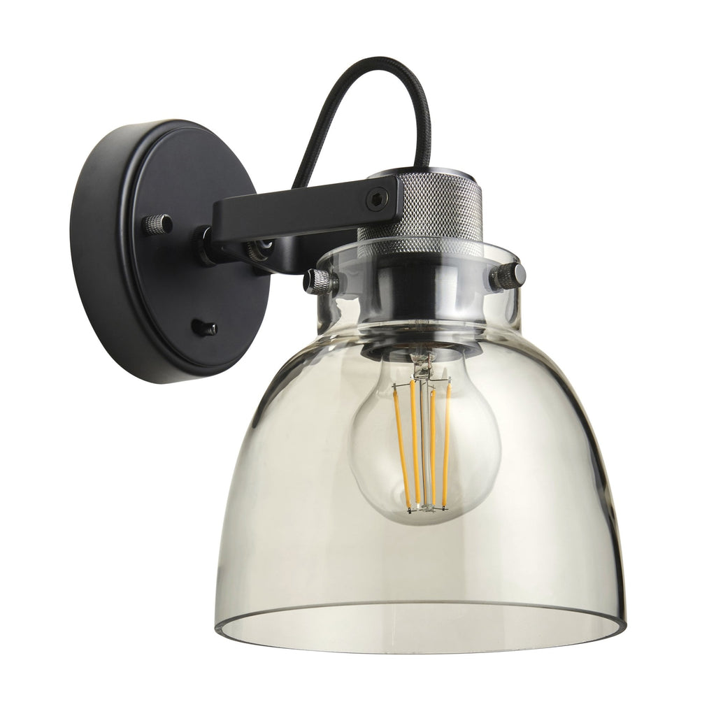 107011 1 Light Wall Light Smokey Grey Tinted Glass & Black Chrome Plate