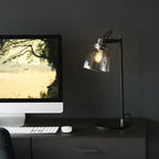 107012 1 Light Table Lamp Smokey Grey Tinted Glass & Black Chrome Plate