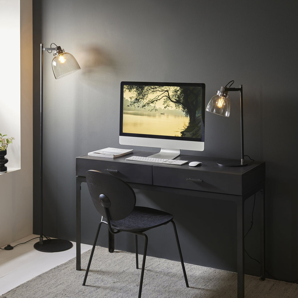 107012 1 Light Table Lamp Smokey Grey Tinted Glass & Black Chrome Plate