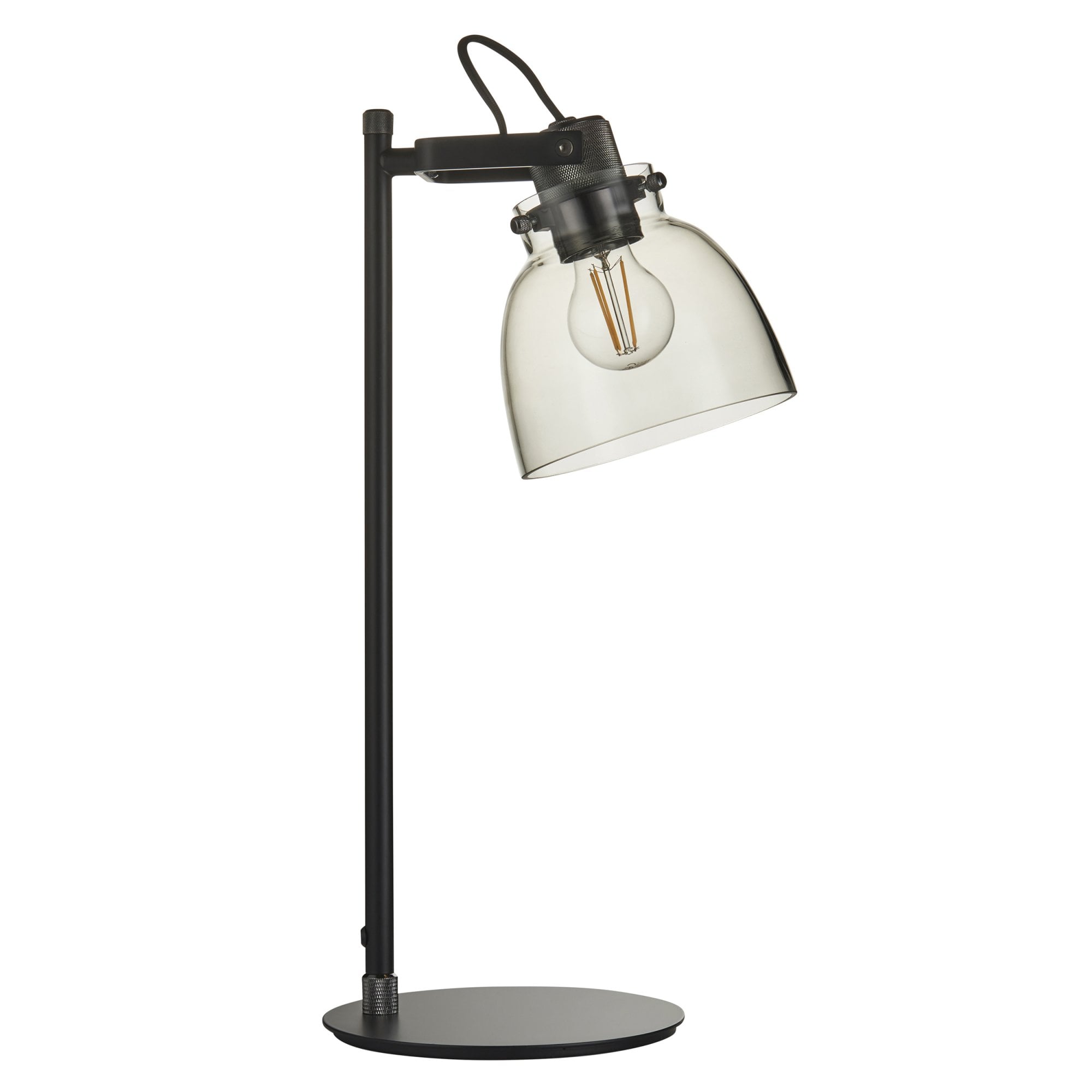 107012 1 Light Table Lamp Smokey Grey Tinted Glass & Black Chrome Plate