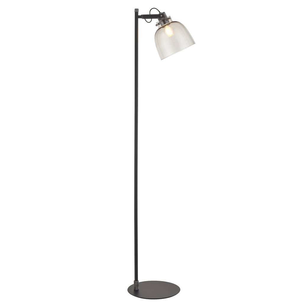 107013 1 Light Floor Lamp Smokey Grey Tinted Glass & Black Chrome Plate