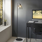 107013 1 Light Floor Lamp Smokey Grey Tinted Glass & Black Chrome Plate