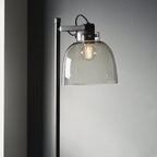 107013 1 Light Floor Lamp Smokey Grey Tinted Glass & Black Chrome Plate