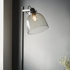 107013 1 Light Floor Lamp Smokey Grey Tinted Glass & Black Chrome Plate