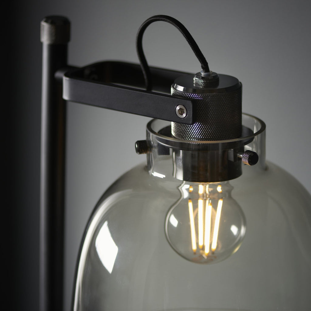 107013 1 Light Floor Lamp Smokey Grey Tinted Glass & Black Chrome Plate