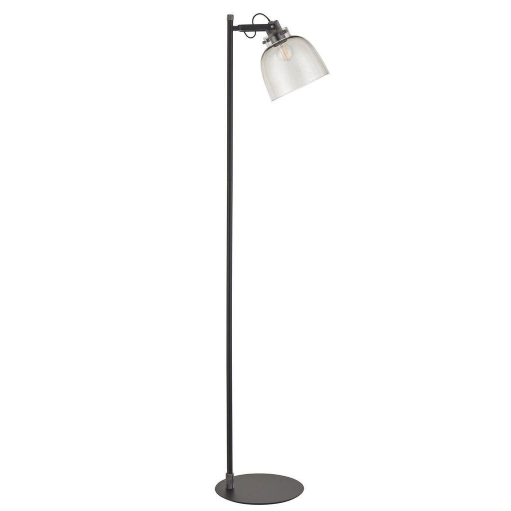 107013 1 Light Floor Lamp Smokey Grey Tinted Glass & Black Chrome Plate